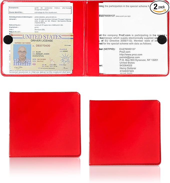 2 PCS Car Registration and Insurance Holder, 10.6''×4.8'' Essential Auto Card Glove Box Organizer with Closure, Vehicle Interior Accessories Perfect for Documents, Cards
