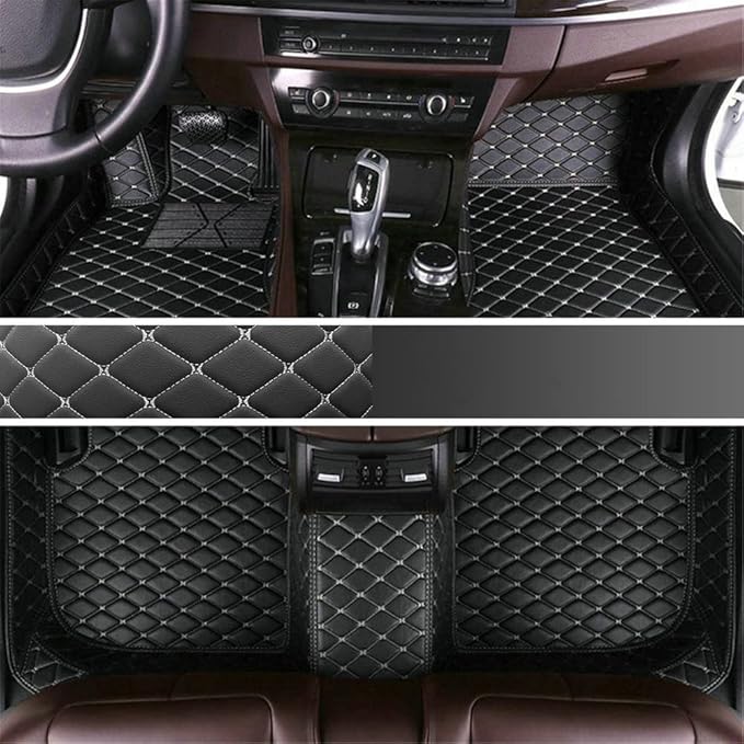 Custom Fit Car Floor Mats for Most Cars, SUVs, Trucks - Waterproof PU Leather All-Weather Floor Liners - Durable Anti-Slip Interior Car Accessories to Protect Vehicle Floors (Black Beige)