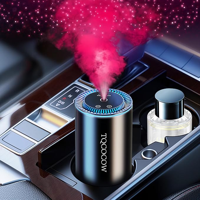 Smart Car Air Freshener Diffuser with Starry Sky Projection and 50ml Perfume, 3 Mode Adjustable Rechargeable Car Aroma Diffuser,Auto On/Off Intelligent(Enchanted Forest)