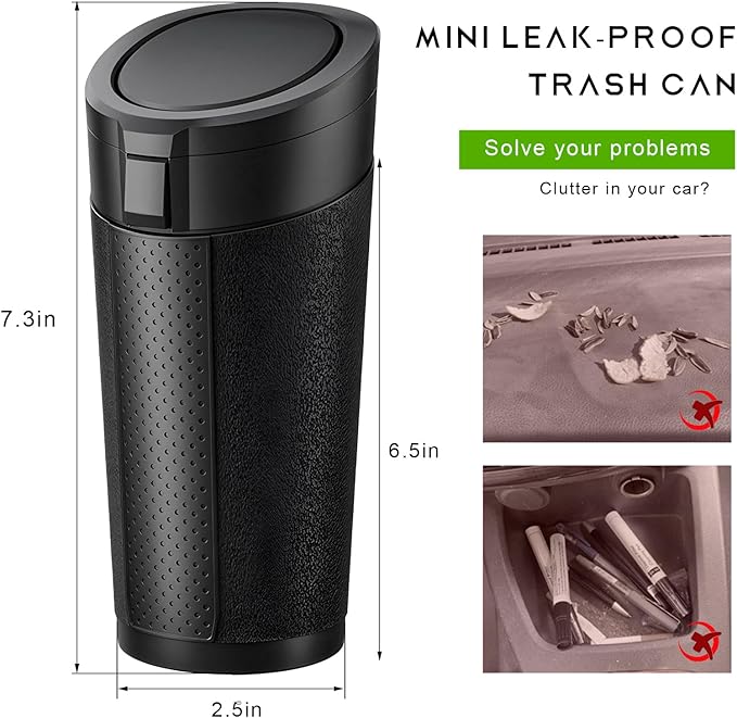Car Trash Can Bin with Lid, Cup Holder Garbage Container Leakproof Vehicle Door Trash Bin, Mini Portable Dustbin Multipurpose Organizer for Auto Side Door Home Office (Black)