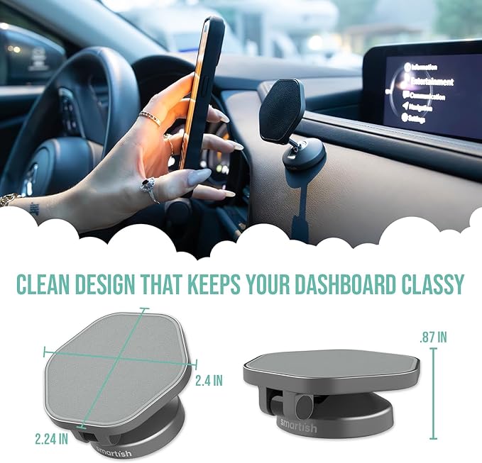 Smartish® MagSafe Mountaineer Car Mount - Compatible w/Apple iPhone 17/16/15/14/13 - Magnetic Stick on Adhesive Phone Holder - Extra Strength Magnet for Apple Accessories - Drive Me Grayzy