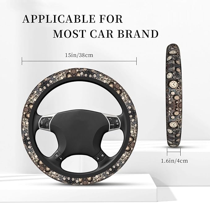 Neoprene Steering Wheel Cover Wall Clock Alarm Clock Seconds Car Steering Wheel Cover Universal Fit for Most Cars