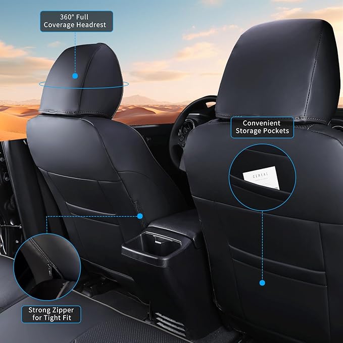 GOLYWIN Car Seat Covers Full Set for Toyota Tacoma Double & Crew Cab 2023 2022 2021 2020 2019 2018 2017 2016 Tacoma Interior Accessories Premium Faux Leather Breathable Waterproof (Pure Black)