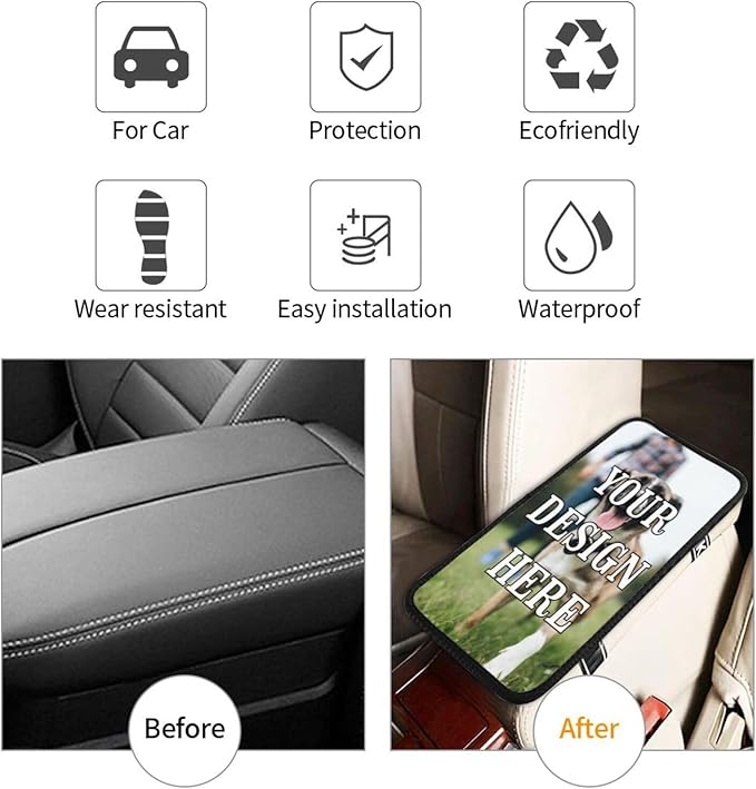 Custom Car Armrest Cushion Personalized Auto Center Console Pad Cover Add Your Photo Text Logo, Customized Car handrail Box Cushion for Most Vehicles Trucks Suvs 12.6×7.5 Inchs