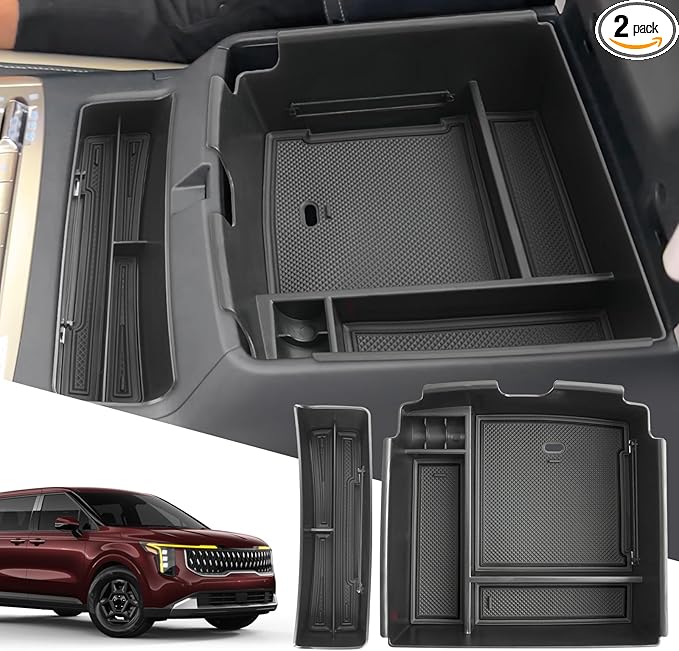 SXCY 2PCS for 2025 2026 Kia Carnival Center Console Organizer for 2025 2026 Kia Carnival Accessories [Front Tray + Armrest Organizer] for 2025 2026 Kia Carnival Console Organizer(Front+Armrest Black)