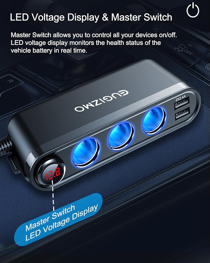 USB Cigarette Lighter Adapter, 200W Car Cigarette Lighter Plug Splitter Adapter USB Charger Extension Cord 3 Socket Way 12V/24V Car Charger Adapte r Splitter Port for Plug Outlet