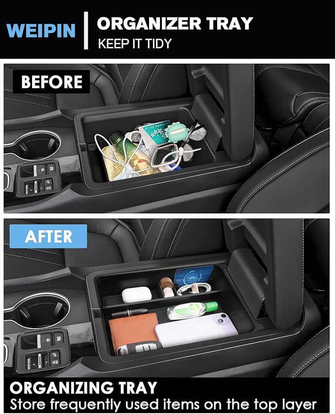 WEIPIN for 3Pcs Center Console Armrest Organizer Tray ABS Materials& Silicone Wirless Mats & Silicone Cup Holder Insert Compatible with 2023-2026 Honda Pilot/2026 Honda Passport