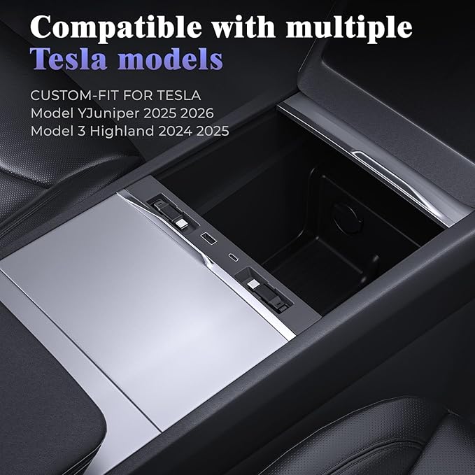 65W USB Hub for Tesla Model 3, New Model Y Juniper 2024 2025 2026 - Fast Charger for Tesla Model 3 Highland Accessories, Retractable Phone USB Charger Hub 4-Ports, 2 Type-C Cables (Black)