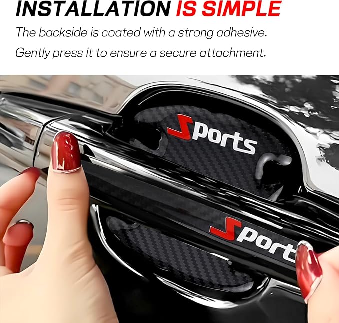 Hovom 8PCS Car Door Handle Protector, Sports Car Door Handle Bowl Sticker, Anti-Scratch Auto Doors Handles Paint Guard Cover, Vehicle Doors Handles Cup Stickers Scratch Protector (Carbon Fiber Black)