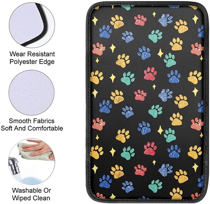 Colorful Dog Paw Print Car Center Console Cushion Pad Protect from Pet Claws Car Center Console Cover Auto Console Armrest Cover Universal Armrest Cover Pad