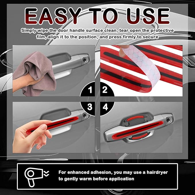 8PCS Car Door Handle Protector Reflective,3D Carbon Fiber Car Door Handle Scratch Protector with Adhesive Backing,Waterproof Doors Handles Protectors for Vehicles,SUVs,Trucks