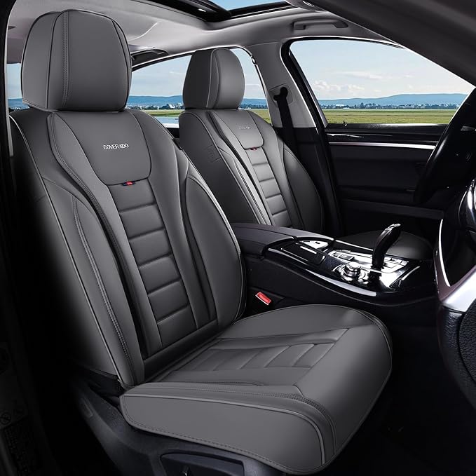 Coverado Car Seat Covers Full Set, Seat Covers for Cars, Front Seat Covers and Back Seat Cover Waterproof Leather Automotive Seat Cover, Universal Car Interior Protectors Cushion for Most Cars