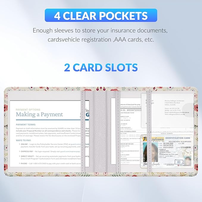 Pisypox Car Registration and Insurance Card Holder，Vehicle Glove Box Car Organizer，Accessories Case for Storing Driving Licences, Cards, Documents