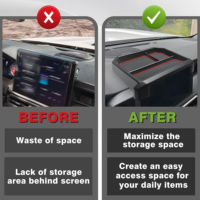 Muslogy Dashboard Storage Box Compatible with 2024 2025 Tacoma & 2025 4Runner Accessories Center Console Organizer w/ 8-inch Screen for SR SR5 TRD PreRunner TRD Sport Off-Road Pro Trailhunter (Red)