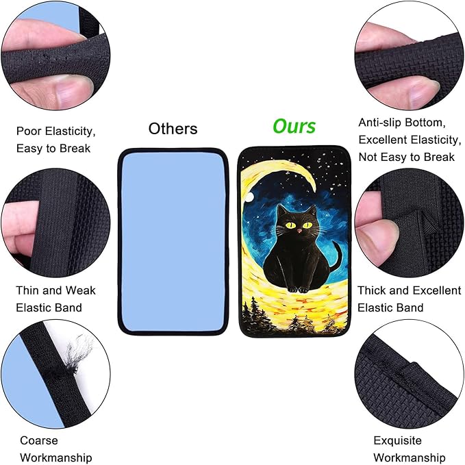 JANENFNA Car Armrest Cover Pads Universal Fashion Cute Auto Center Console Armrest Cover Pad with 2PCS Car Coasters Soft Waterproof Car Armrest Seat Protector for Women,Moon Cat