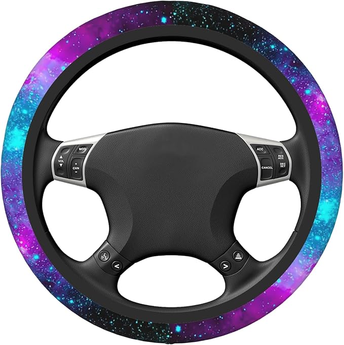 Blue Galaxy Steering Wheel Cover for Women Men Girls, Universal 15 Inch Purple Anti Slip Steering Wheel Protector Car Accessories Interior for Auto Truck SUV