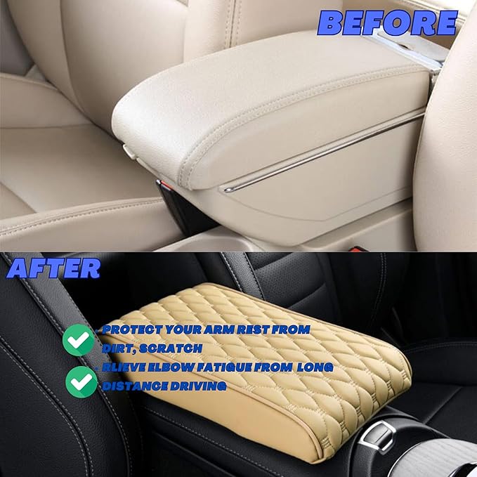 WOODHAWK Car Center Console Cushion Pad Memory FoamArmrest Cover for Universal Cars Arm Rest Seat Box Protector (Beige)