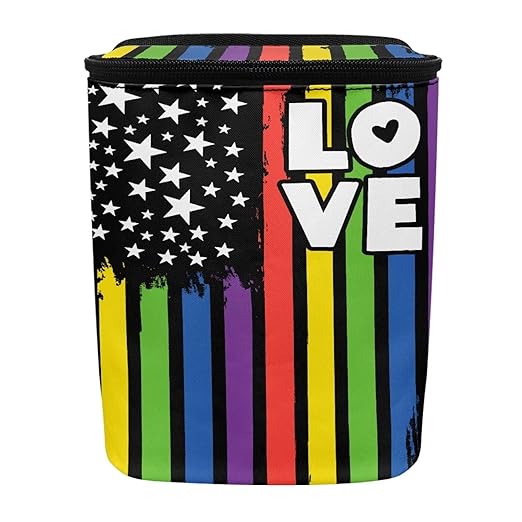 Colorful LGBT Flag Hanging Car Trash Bin for Vehicle SUV Truck，Leak Proof Vehicle Garbage Can with Lid，Washable and Adjustable Strap Trash Can for Back Seat/Console Armrest