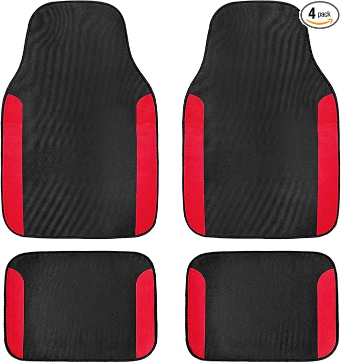 4PCS Car Floor Mats, Waterproof Auto Front & Rear Carpet Mat with Anti-Slip Backing, Stylish Vehicle Rug Floor Mats Universal Interior Accessories for All Weather Protection (Red)