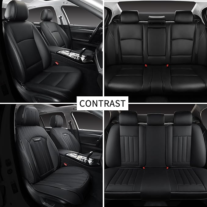 COVER EMPIRE Car Seat Covers Full Set, Leather Seat Cover for Cars, 5 Seats Waterproof Automotive Seat Covers Fit Toyota Rav4 Camry Corolla Cruze CRV Accord, Black