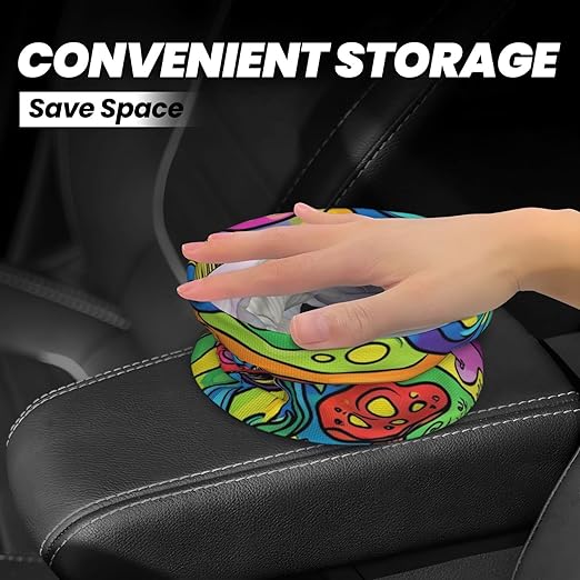Colorful Psychedelic Mushrooms Car Trash Can Garbage Cans Foldable,Cute Hanging Car Organizer and Storage Bag Leak Proof, Auto Back Seat Trash Bin Universal for Truck, SUV, Outdoor Travel