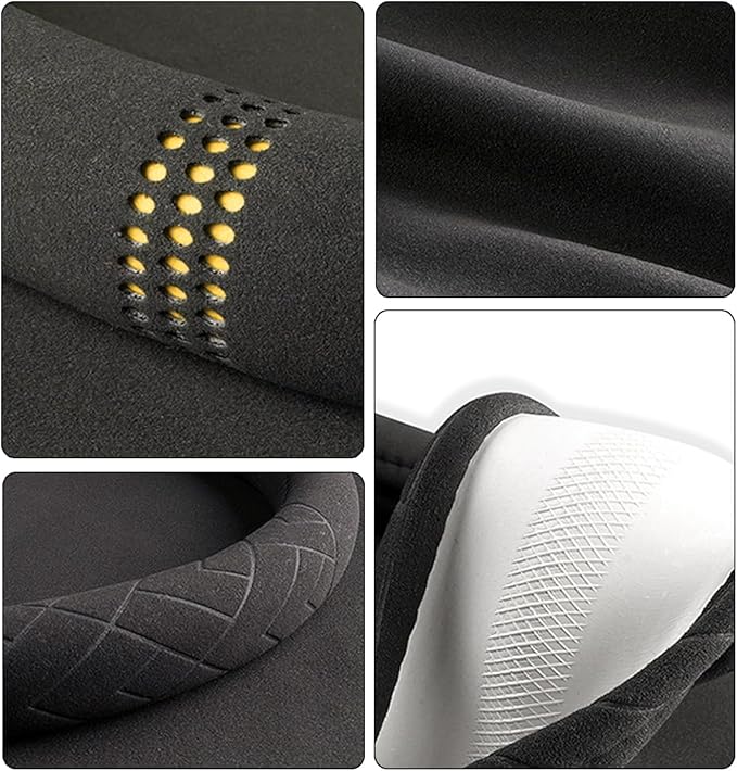Car Suede Steering Wheel Cover, Non-Slip Protector for Auto Steering Wheel with Grid of The Correction Marker, Breathable Universal Automotive Accessories, Fitting 14.5-15 inch