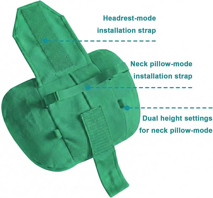 2PCS Car Pillow for Car Neck Pillow for Driving Seat Leather Neck Support Soft Cushion Back Support Head-Rests for Vehicle Sleeping with Elastic Adjustment Strap (Green, Head and Lumbar)