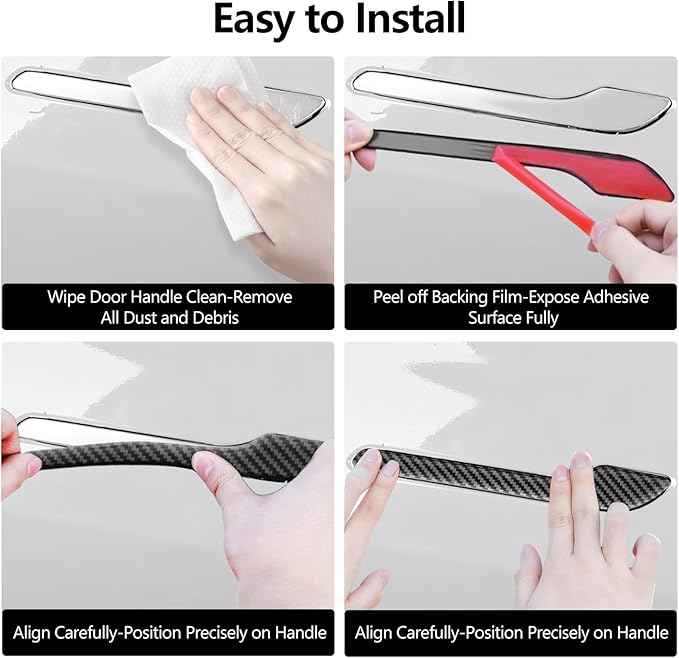 4PCS Tesla Model 3/Y Door Handle Cover Set (2017-2025) Highland & Juniper Compatible, Car Door Handle Sills Protection Wrap Exterior Accessories, Carbon Fiber 3D Sticker