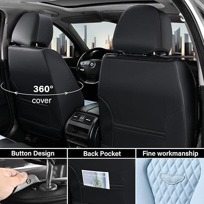 Coverado Car Seat Covers, Seat Covers Front Seats, Bule Car Seat Cover, Waterproof Car Seat Covers, Car Seat Cushion, Front Leather Seat Protector Fit for Most Cars