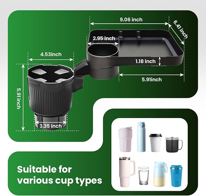 Car Cup Holder Tray, Extra Large Car Cup Holder Expander with 360° Rotation Fit Most Big Cup Detachable 3 in 1 Car Trays for Eating, Phone & Snack Organizer Road Trip Essentials
