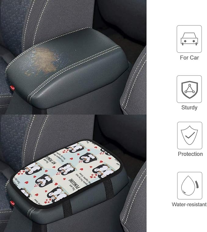PPIKTC Four Seasons Universal Armrest Box Mat You are My Penguin, Waterproof Cover Center Console Mat for Car, SUVs, Truck