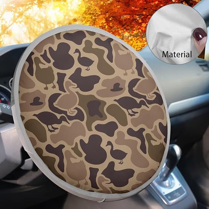 Camo Hunting Steering Wheel Shade Cover for Women Duck Universal Steering Wheel Cover 17 Inch Heat Resistant Car Rudder Sun Block Gift for Birthday