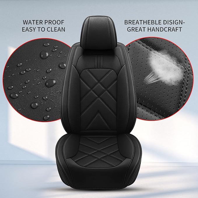 TTX LIGHTING Car Seat Covers Fit for Hyundai Ioniq 2017-2026 - Breathable Leather Waterproof 2 Front Seat Protector (Black)
