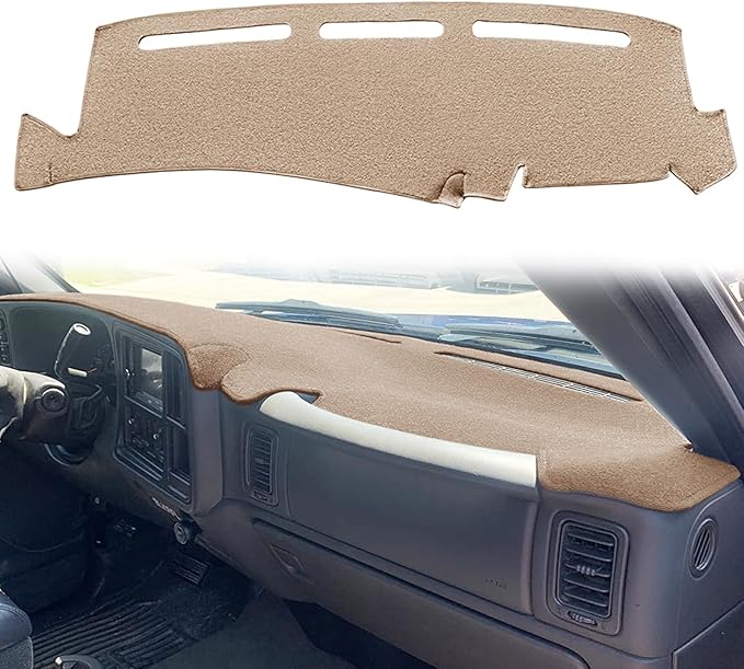 Dash Cover Mat Pad Custom Fit for 1999-2006 GMC Sierra/Chevy Chevrolet Silverado,2000-2006 GMC Yukon XL/Chevy Suburban Tahoe Avalanche,Dashboard Cover Carpet (99-06 Tan) Y55