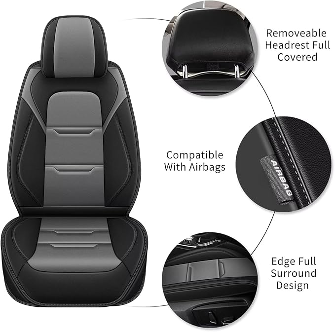 YORKNEIC Seat Covers Fit for Hyundai Venue 2020-2025 Front Seat Covers Leather Vehicle Seat Cushion for Venue with Airbag Compatible(2 Seats,Black&Grey)
