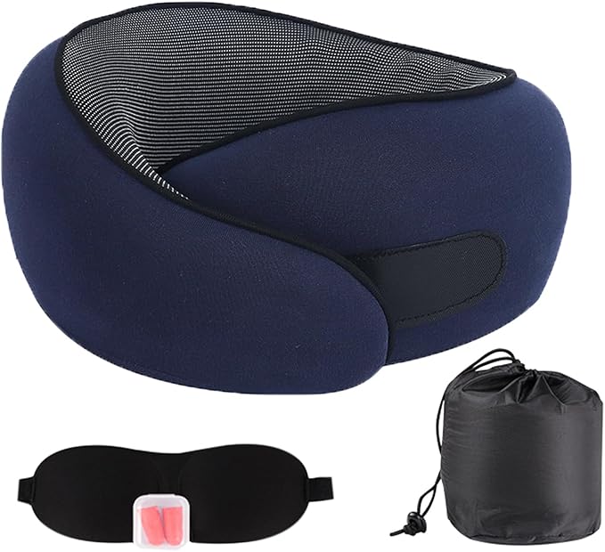 MQZAYZ Travel Neck Pillow for Airplanes & Car Rides,Compact Head Support Cushion with Pain Relief,Ergonomic Sleeping Pillow for Long Flights & Road Trips (Blue)