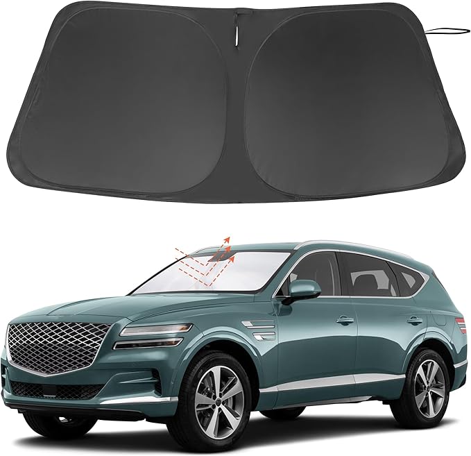 Windshield Sun Shade Custom Fit for 2021 2022 2023 2024 2025 Genesis GV80 Accessories Foldable Sunshade Sun Blocker Protect Car from Sun Rays & Heat Damage Keep Car Cooler