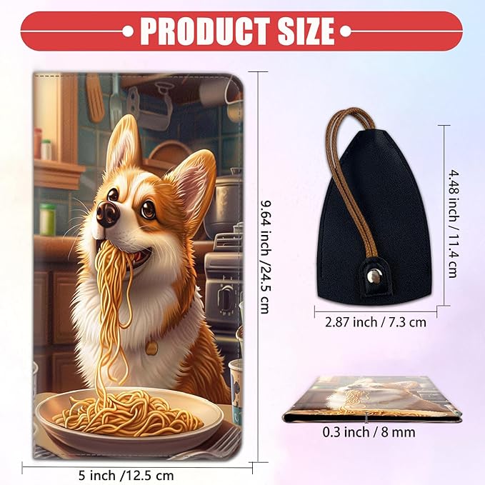 Car Registration and Insurance Card Holder for Women Men, Waterproof PU Leather Glove Box Car Organizer with Magnetic Shut, Vehicle Document Holder for Driver License,Cards, Corgi Dog Eating Ramen