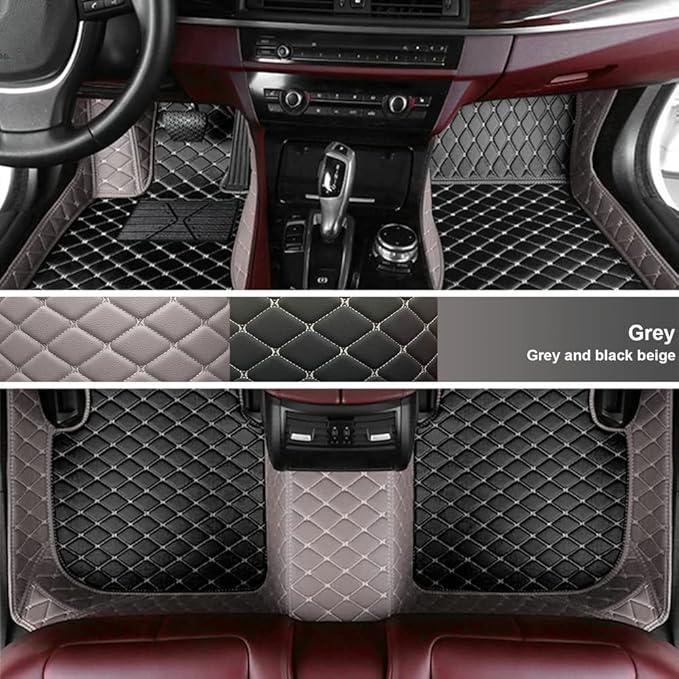 Custom Fit Car Floor Mats for Most Cars, SUVs, Trucks - Waterproof PU Leather All-Weather Floor Liners - Durable Anti-Slip Interior Car Accessories to Protect Vehicle Floors (Grey+Black Beige)
