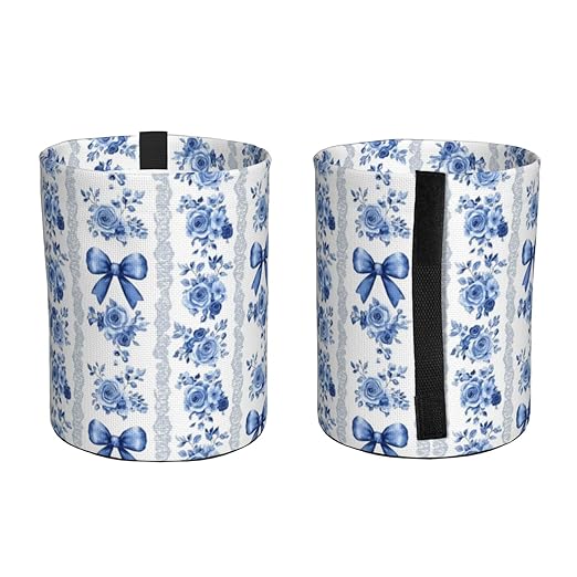 Blue Floral Lace Ribbon Car Trash Can Leak-Proof Waterproof Hanging Trash Bin Collapsible Garbage Can for Car Accessories Travelling Camping