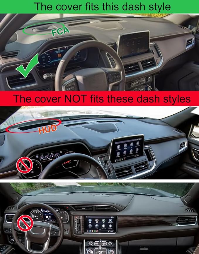 Dash Cover Mat Custom Fit for GMC Yukon/Yukon XL/Chevy Chevrolet Tahoe Suburban with Light Sensor with FCA,w/o Head Up Display w/o Speaker Dashboard Pad Cap Carpet Protector K319A (Black)