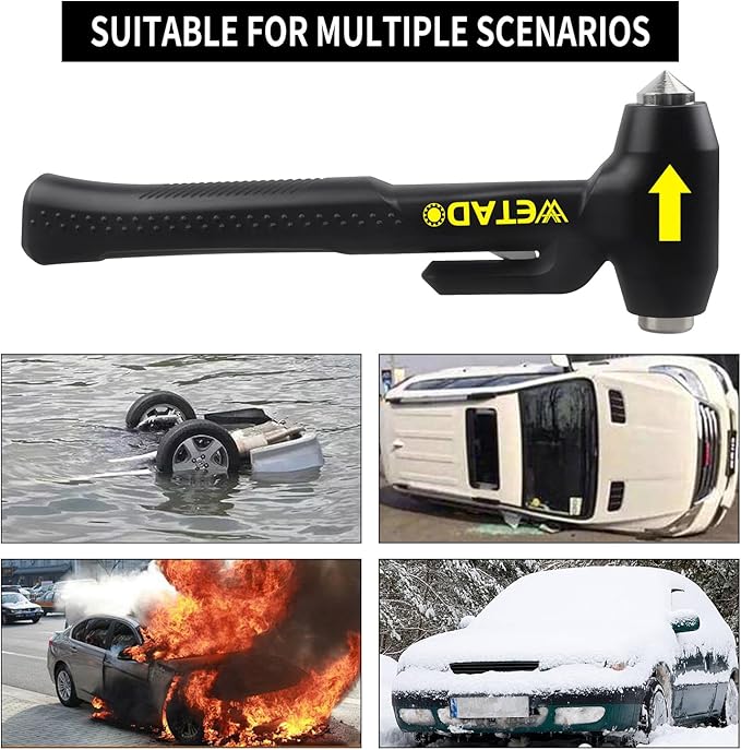 Wetado Car Safety Hammer Set, Seat Belt Cutter and Window Hammer Tool, Emergency Escape Tool Car Escape Tool 2-in-1 Seatbelt Cutter and Window Breaker, Glass Breaker Car Accessories Black