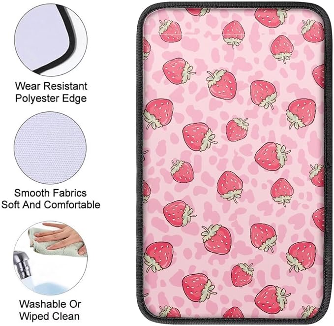 Pink Strawberry Car Center Console Armrest Cover for SUV Vehicles Cute Pink Armrest Box Cover Center Console Pad Universal Fit Strawberry Automotive Accessories