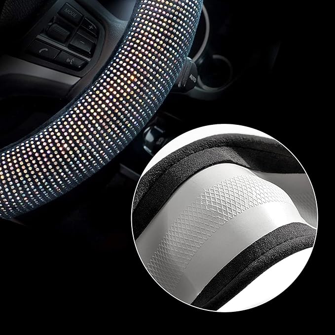 Valleycomfy Steering Wheel Cover for Women Men Bling Bling Crystal Diamond Sparkling Car SUV Wheel Protector Universal Fit 15 Inch (Black with Colorful Diamond,Standard Size(14" 1/2-15" 1/4))