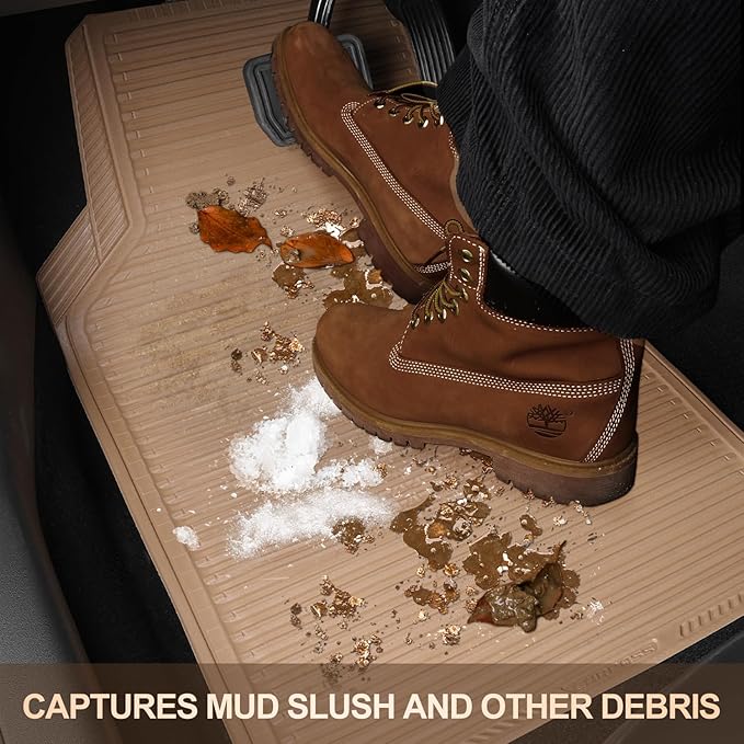 CAR PASS Tan Rubber Car Floor Mats & Cargo Liners, All Weather Car Mats & Trunk Mats,Waterproof Automotive Floor Mats Trim to Fit for Most Cars Sedans SUVs Vans, Durable Heavy Duty Anti-Slip,Beige