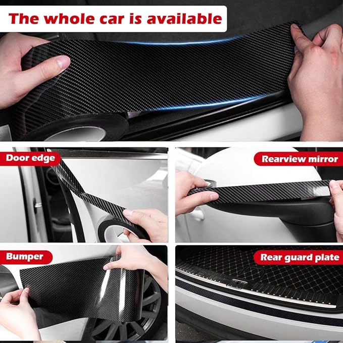 CloudBuyer Universal Car Door Edge Protector, Carbon Fiber 5D Gloss Black Vinyl Wrap Film with Anti-Collision Protection for Most Vehicles (33Ft x 2.7In, Black)