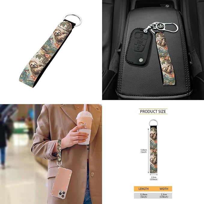 Sloth Butterfly Flower Printed Car Accessories Sets, Universal Front and Rear Split Bench Seat Covers for Cars with Matching Steering Wheel Cover Trash Can Air Vent Storage Bag Coaster