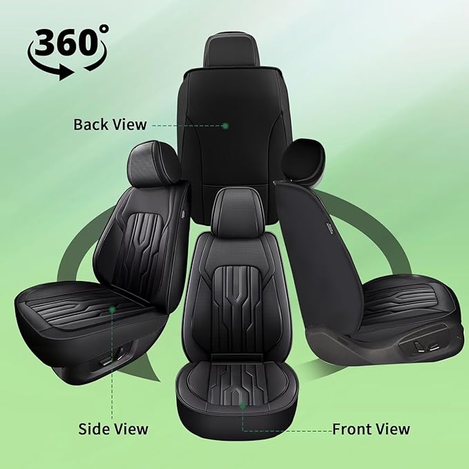 YORKENIC Fit for Volvo XC90 Seat Covers Front Set 2003-2014: Breathable Leather Car Seat Covers Compatible Airbag (2 Front Set, Black)