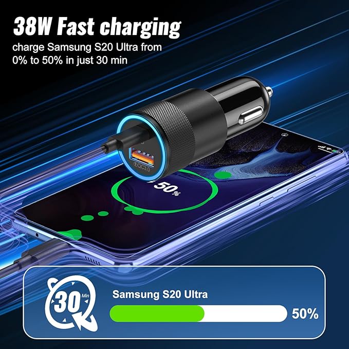 38W USB C Car Charger Fast Charging, 2Pack Cigarette Lighter Adapter, Dual USBC & USB-A Car Phone Chargers, Boxeroo Multi Port QC 3.0 Cargador para Carro, 12v USB Outlet for iPhone 16e/16/15/14 Pro