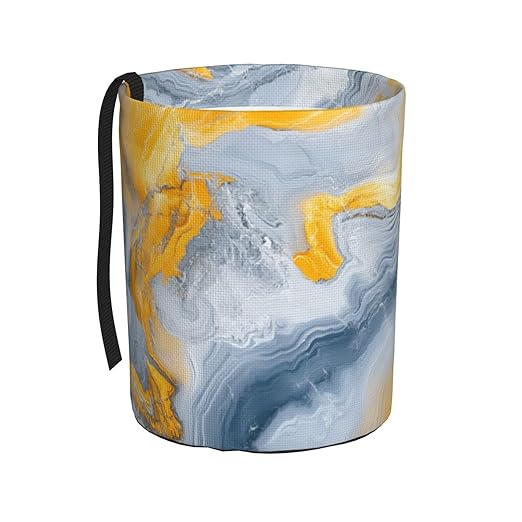 Lemon Yellow Marble Car Trash Can Garbage Cans Foldable,Cute Hanging Car Organizer and Storage Bag Leak Proof, Auto Back Seat Trash Bin Universal for Truck, SUV, Outdoor Travel